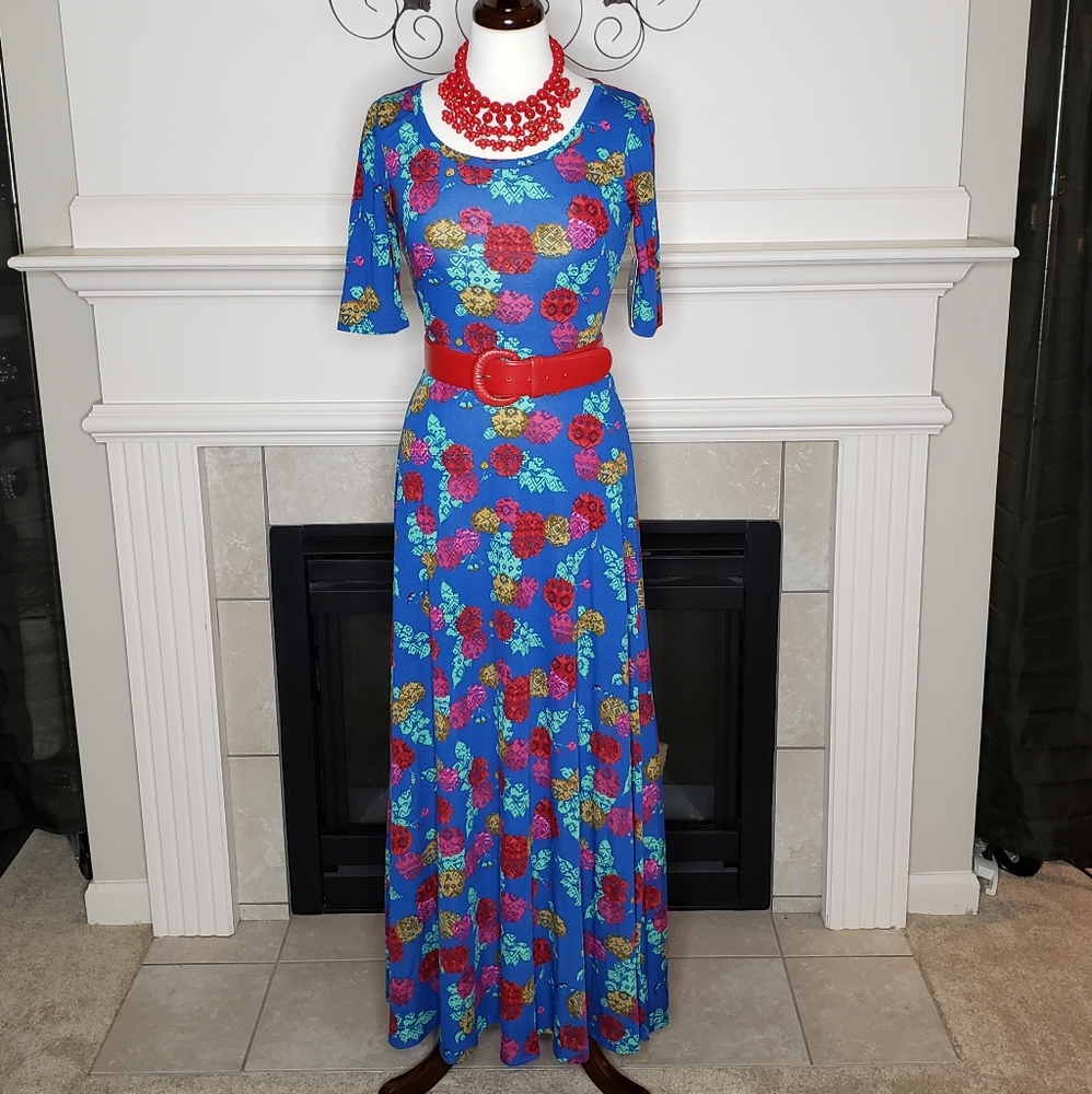 Lularoe A-line Maxi Dress, Blue Multi, Sz M